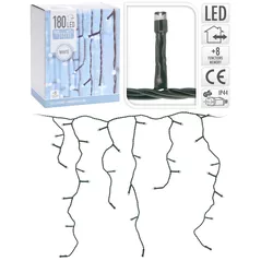 Гирлянда Promstore 34337 Огни новогодние Сосульки 180LED бел, 6x0.5m, 8реж, зел каб
