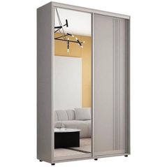 Шкаф Mobildor-Lux Compact uși glisante Oglindă + PAL cu ornament linii (160x45x220H cm) Grey