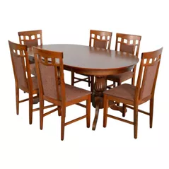 Комплект стол и стулья Evelin di Costacurta стол HV-33V Burnish Oak + 6 стула Deepa R Burnish Oak/Brown