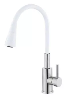 Смеситель кухонный Hydro S Aquafix 821, din inox pipă flexibilă, albă (0400364)