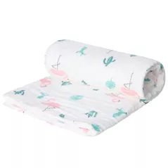 Set de perne si plapume Akuku A0686 Flamingos, paturica din muselina 110x105cm
