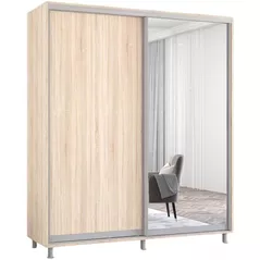 Dulap Mobildor-Lux Aron cu uși glisante din oglindă și PAL (210x60x200H cm) Sonoma