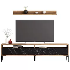 Comodă TV Trendy Istanbul, Nuc, Marmura Neagra 180x47x35cm