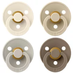 Suzetă BIBS 120460 Set 4 Colour Latex, tetina rotunda, 6 luni + Ivory/Sand/Vanilla/Dark Oak-120460