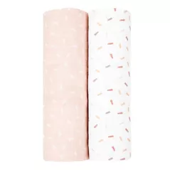 Accesoriu pentru înfășat Kikka Boo 31103010067 Paturica de muselina Swaddle Confetti Pink, 80x80 cm, 2 buc.