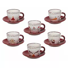 Cană Andrea Fontebasso 54694 Set cani Xmas Milk&Coffee, 6buc cu farfurioare, portelan