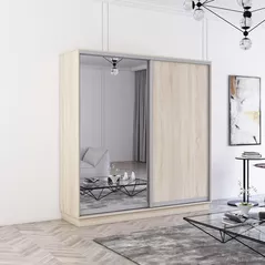 Dulap Mobildor-Lux Fox uși glisante din oglindă și PAL (220x60x240H cm) Sonoma