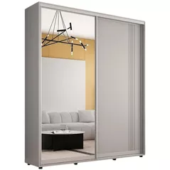 Dulap Mobildor-Lux Compact uși glisante Oglindă + PAL cu ornament linii (190x45x220H cm) Grey