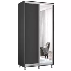 Dulap Mobildor-Lux Aron-P 1.0m-1.8m uși glisante din oglindă și PAL (120x60x210H cm) Anthracite