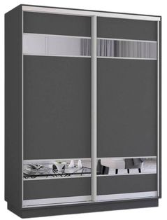 Шкаф Mobildor-Lux Fox uși glisante din PAL cu elemente din oglindă (200x60x200H cm) Anthracite