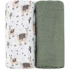 Аксессуар для пеленания Petite&Mars 417365 Set 2 pelinci de muselina din bambus Misty Llama Vibes, 120x120cm