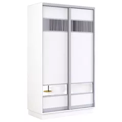 Шкаф Mobildor-Lux Fox uși glisante din PAL cu elemente din oglindă (120x60x230H cm) Alb