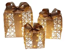 Новогодний декор Promstore 56515 Set figurine Gift-cube, LED+timer, 3buc, aurii