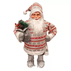 Decor de Crăciun și Anul Nou Promstore 20388 Mos Crăciun, 90cm, Silver Scandinavian cu cadouri si un ursulet