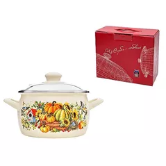 Кастрюля Metalac 57033 Cratita emailata Bostan 16cm, 2.4L, capac din sticla