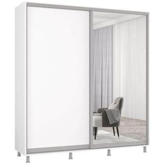 Dulap Mobildor-Lux Aron cu uși glisante din oglindă și PAL (200x60x240H cm) Alb Brilliant