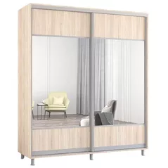 Шкаф Mobildor-Lux Арон с горизонтальными зеркальными раздвижными дверями (230x60x240H см) Sonoma