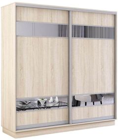 Шкаф Mobildor-Lux Fox uși glisante din PAL cu elemente din oglindă (190x60x200H cm) Sonoma