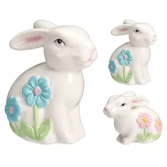 Декор H&S 42547 Statueta Iepure cu flori 10cm, portelan