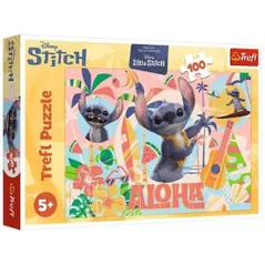 Головоломка Trefl 16495 Puzzles 100 Stitch and friends in action, Disney Stitch The Movie