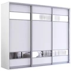 Dulap Mobildor-Lux Fox uși glisante din PAL cu elemente din oglindă (250x60x220H cm) Alb