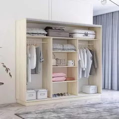 Dulap Mobildor-Lux Fox uși glisante din PAL cu elemente din oglindă (240x60x240H cm) Sonoma