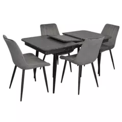 Комплект стол и стулья Evelin di Costacurta cтол DT-431-3R B + 4 стула YTC-055B Bluvel-14 (Dark grey)