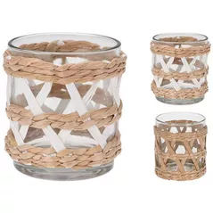 Свеча Holland 25873 Подсвечник стеклянный с ивовой оплеткой D7x8cm