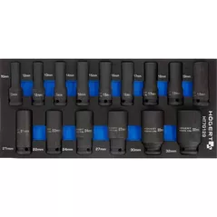 Набор головок, бит, насадок Hoegert HT4R049 1/2" ударные головки, глубокие 6-ти гранные 10-32 мм, 15 предметов