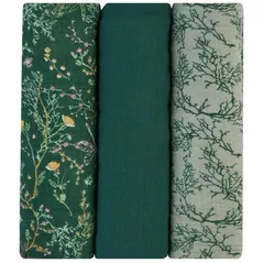 Accesoriu pentru înfășat Kikka Boo 31103010104 Pelinci de muselina Secret Garden Green, 100x100 cm, 3 buc.