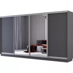 Dulap Mobildor-Lux Fox uși glisante din oglindă și PAL (380x60x220H cm) Anthracite