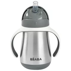 Cană cu pai Beaba B913536 Cana cu pai din inox 250 ml Mineral Grey