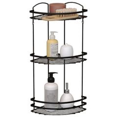 Полка для ванной Teknotel LM009n 3 niveluri coltar metal negru 24x24x68 cm