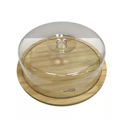 Tavă de bucătărie EuroGold 7016102488 Platou din bambus cu capac din plastic, 28.5x28.5x0.8cm