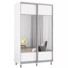 Dulap Mobildor-Lux Aron-S uși glisante din PAL cu oglindă orizontal (140x60x200H cm) Alb Brilliant