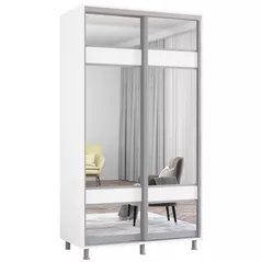 Шкаф Mobildor-Lux Aron-S - Раздвижные двери из ДСП 1,0–1,8 м с зеркалом «Зебра» (110 x 60 x 200 см), Белый Brilliant