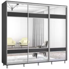 Dulap Mobildor-Lux Aron uși glisante din PAL cu oglindă zebra (270x60x210H cm) Anthracite