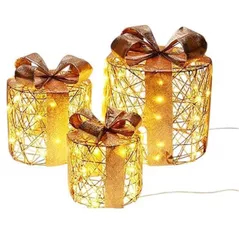 Figurină cu lumină Promstore 56516 Set figurine Gift-cilindru, LED+timer, 3buc, aurii