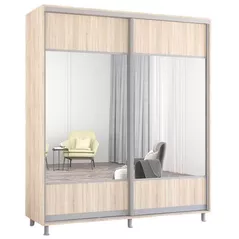 Шкаф Mobildor-Lux Раздвижные двери Aron-P из ДСП с горизонтальным зеркалом (190x60x220H см) Sonoma