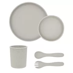 Seturi pentru hrănire bebelușilor Kikka Boo 31302050002 Set de alimentatie din silicon Platinum Sand, 5 piese