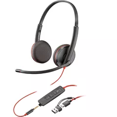 Наушники игровые Poly Blackwire 3225 stereo (mufă 3,5 mm + adaptor USB-C/A)