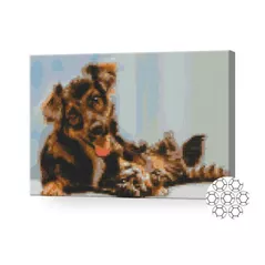 Tablou pe numere Art Gallery XQB75383 Mozaic cu diamante 30x40cm Catel si motan