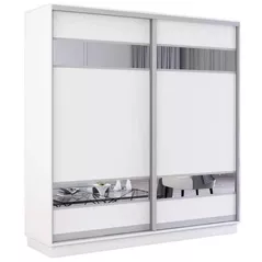 Шкаф Mobildor-Lux Fox uși glisante din PAL cu elemente din oglindă (210x60x220H cm) Alb