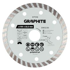 Disc de tăiere Graphite 57T319 diamantat de taiere, d150x22,2mm, Turbo
