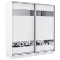 Шкаф Mobildor-Lux Fox uși glisante din PAL cu elemente din oglindă (210x60x210H cm) Alb