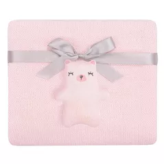 Set de perne si plapume Kikka Boo 31103010049 Paturica crosetata din bumbac Bear with me Pink
