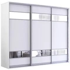 Dulap Mobildor-Lux Fox uși glisante din PAL cu elemente din oglindă (250x60x230H cm) Alb