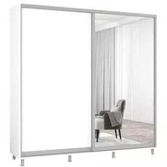 Dulap Mobildor-Lux Aron-S uși glisante din oglindă și PAL (190x60x230H cm) Alb Brilliant