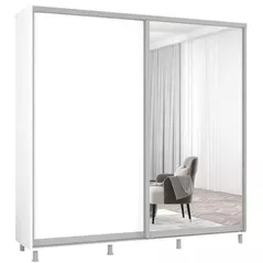 Шкаф Mobildor-Lux Раздвижные двери Aron-S из зеркала и ДСП (200x60x210 см) Бриллиантовый белый