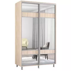 Dulap Mobildor-Lux Aron-P 1.0m-1.8m uși glisante din PAL cu oglindă zebra (140x60x200H cm) Sonoma